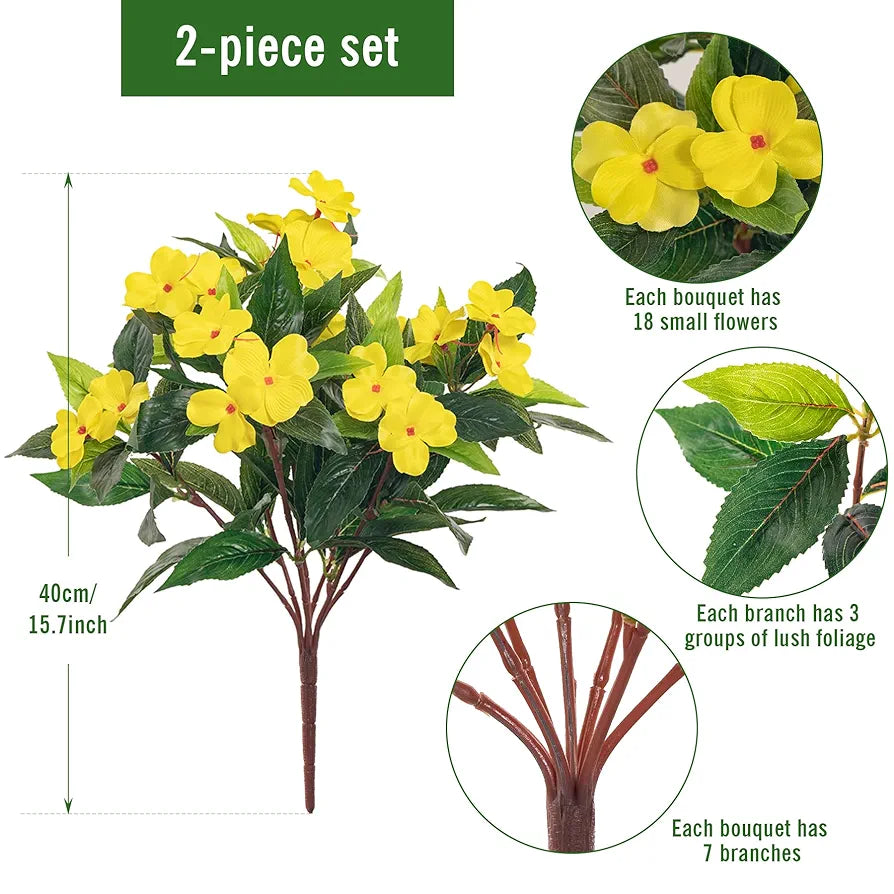 Uqueeten 2 Pieces Artificial Flower Impatiens for Balcony Garden Bonsai Decoration